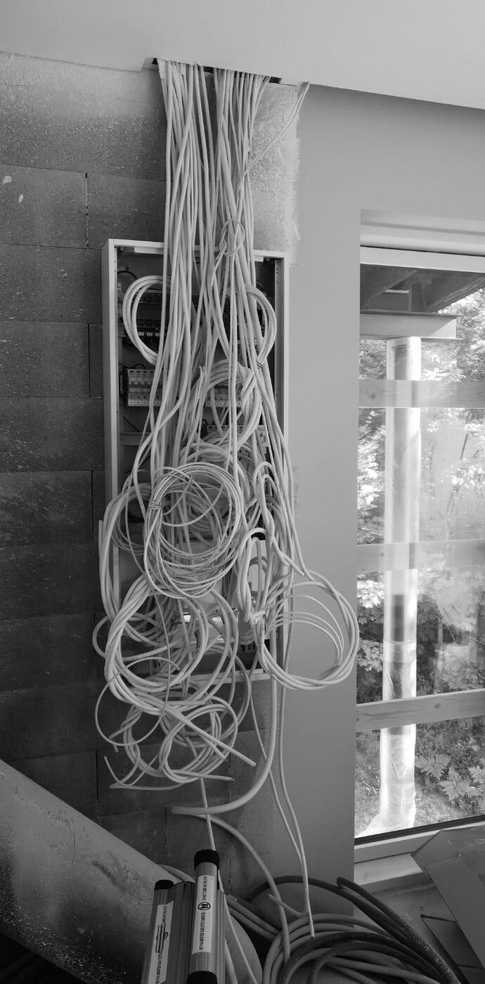Circuit cables run into the board recess on a new build.